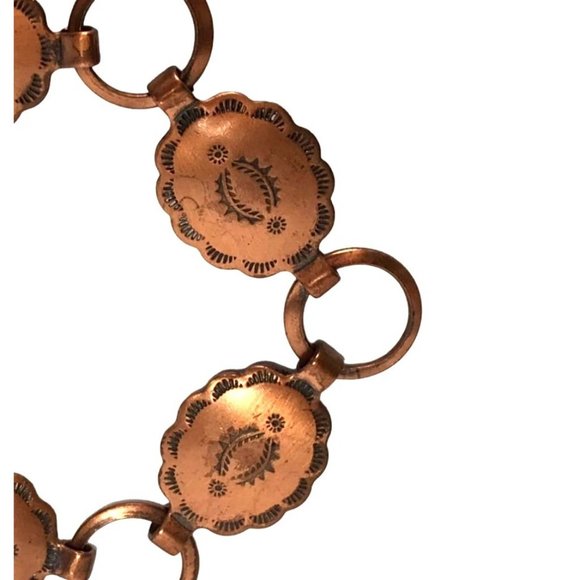 Vintage Southwestern Antiqued Copper Concho and Circle Link Bracelet - Picture 3 of 4